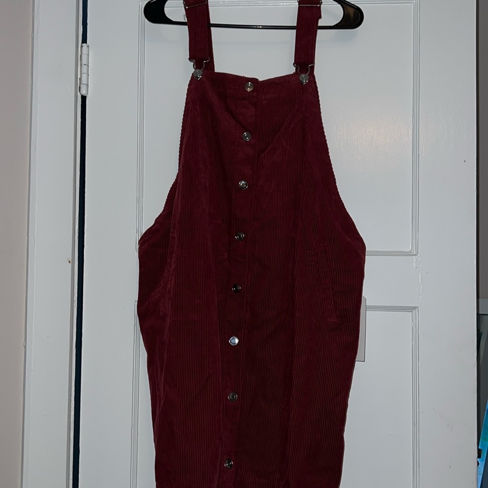XL Burgundy denim overall dress